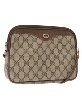 Authentic GUCCI GG Supreme Shoulder Bag PVC Beige Gold 56 02 068